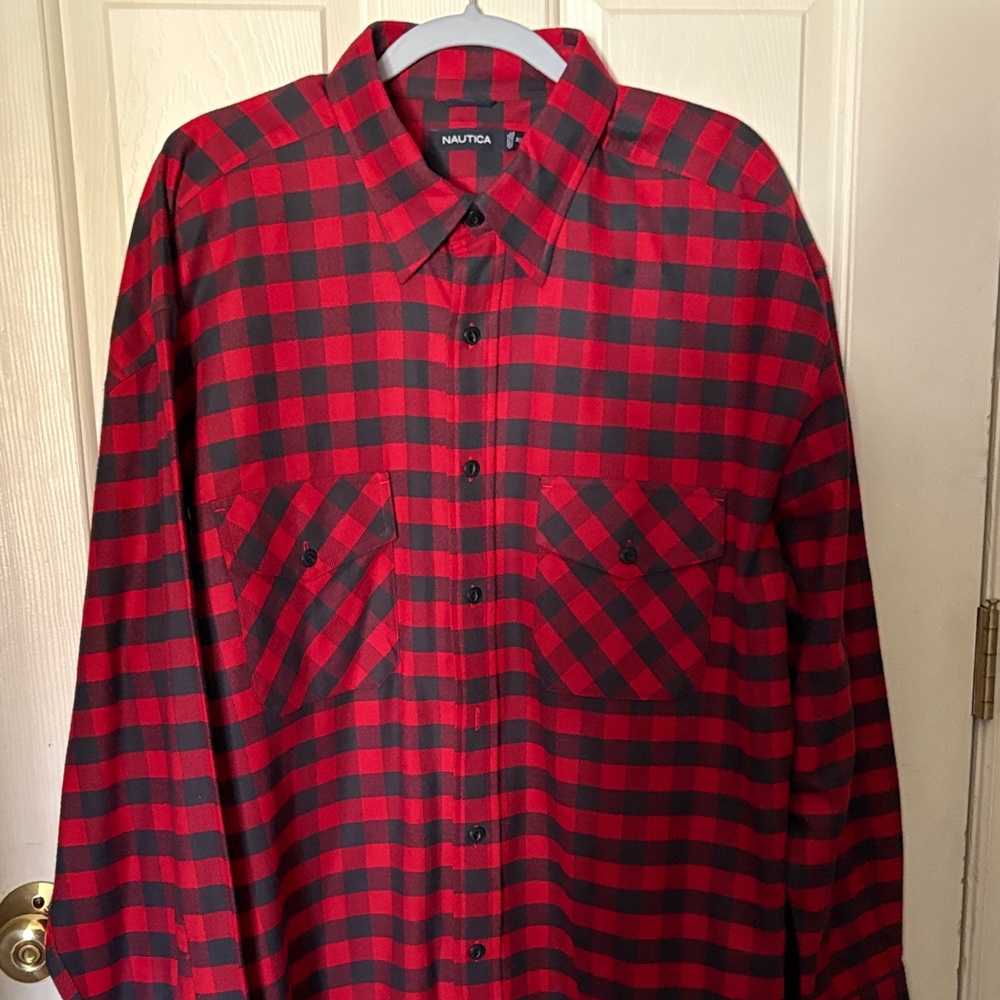 Nautica Men's Red and Black Checkered  Cotton shirt